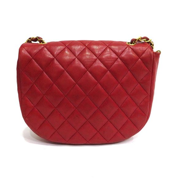 Chanel Matelasse Chain Shoulder Half Moon Lambskin Leather Red - Picture 2 of 8
